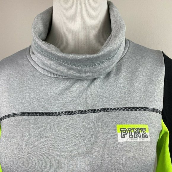 Pink Victorias Secret Top S Turtleneck Pullover Active Zip Pockets Thumbholes - Picture 2 of 10